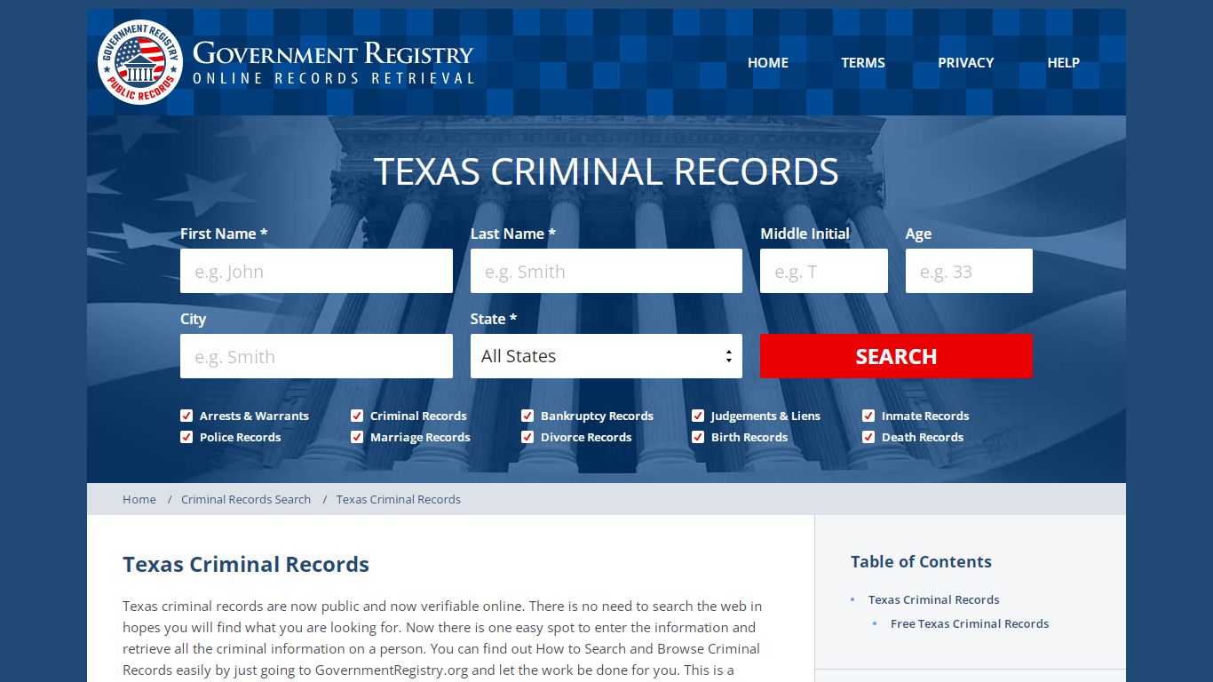 Texas Criminal Records | Criminal Records In Texas | GovernmentRegistry.org